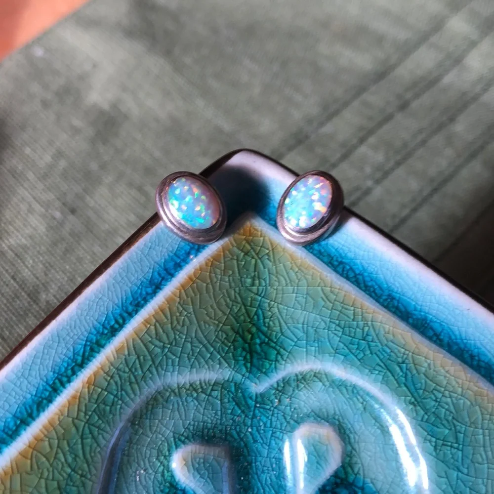 Sterling Silver Opal Earrings Posts (No Backs) - Picture 4 of 17